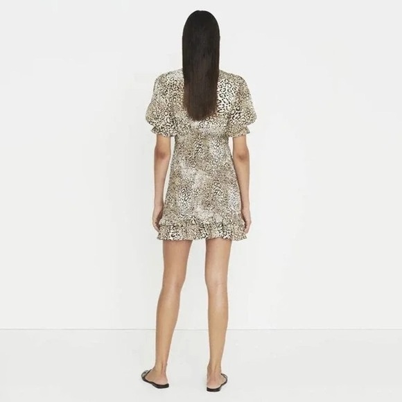 Faithfull The Brand Margherita Smocked Cheetah Mini Dress Women’s Size 6 Medium - Picture 3 of 11
